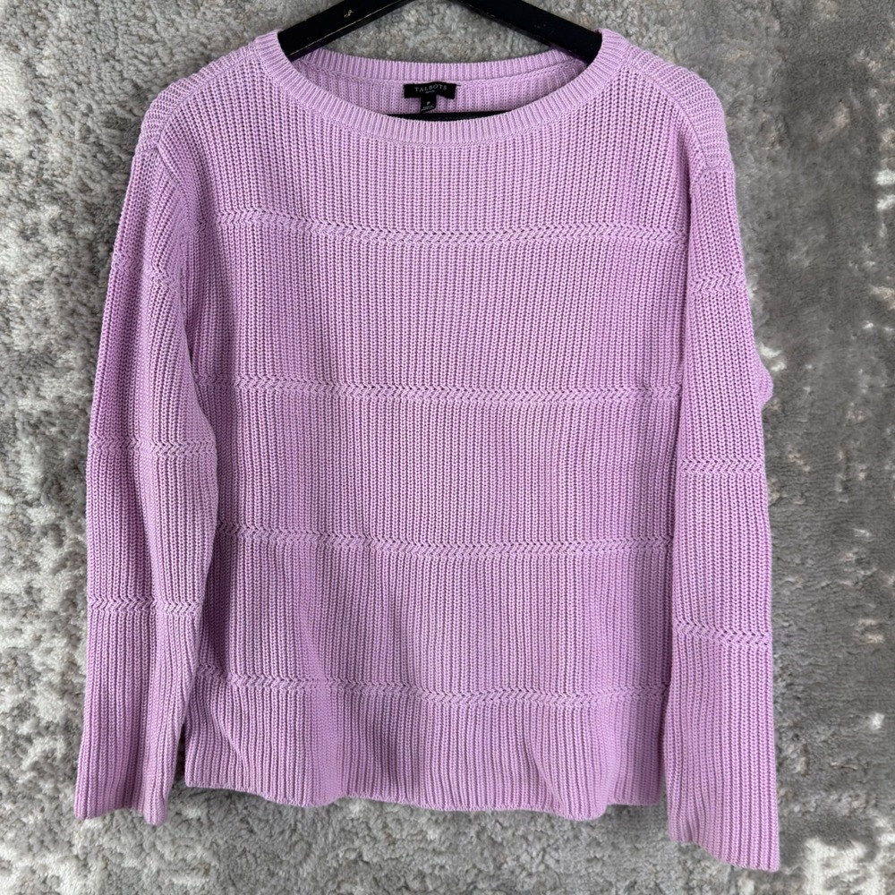 Talbots Petites Size Pp Pima Cotton Ribbed Knit Pullover Sweater Purple Women